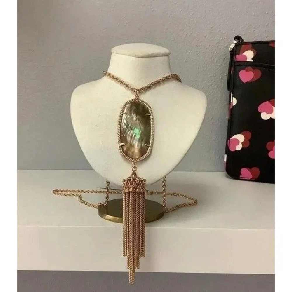 Kendra Scott Rayne Necklace Women Rose Gold NWT Opal Tassel Pendant Long